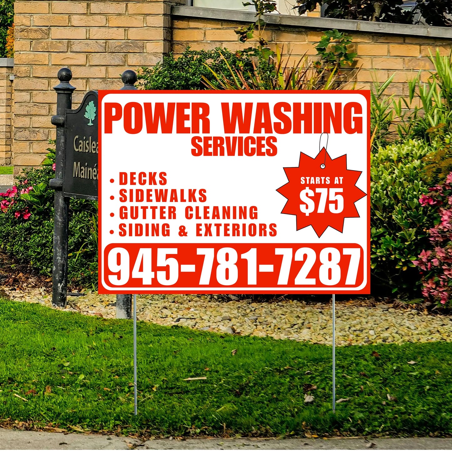 Power Washing - Decks, Sidewalks, Siding, Gutter Cleaning and Exteriors with Price Tag - Plain Chili Red White Design YardSigns.com