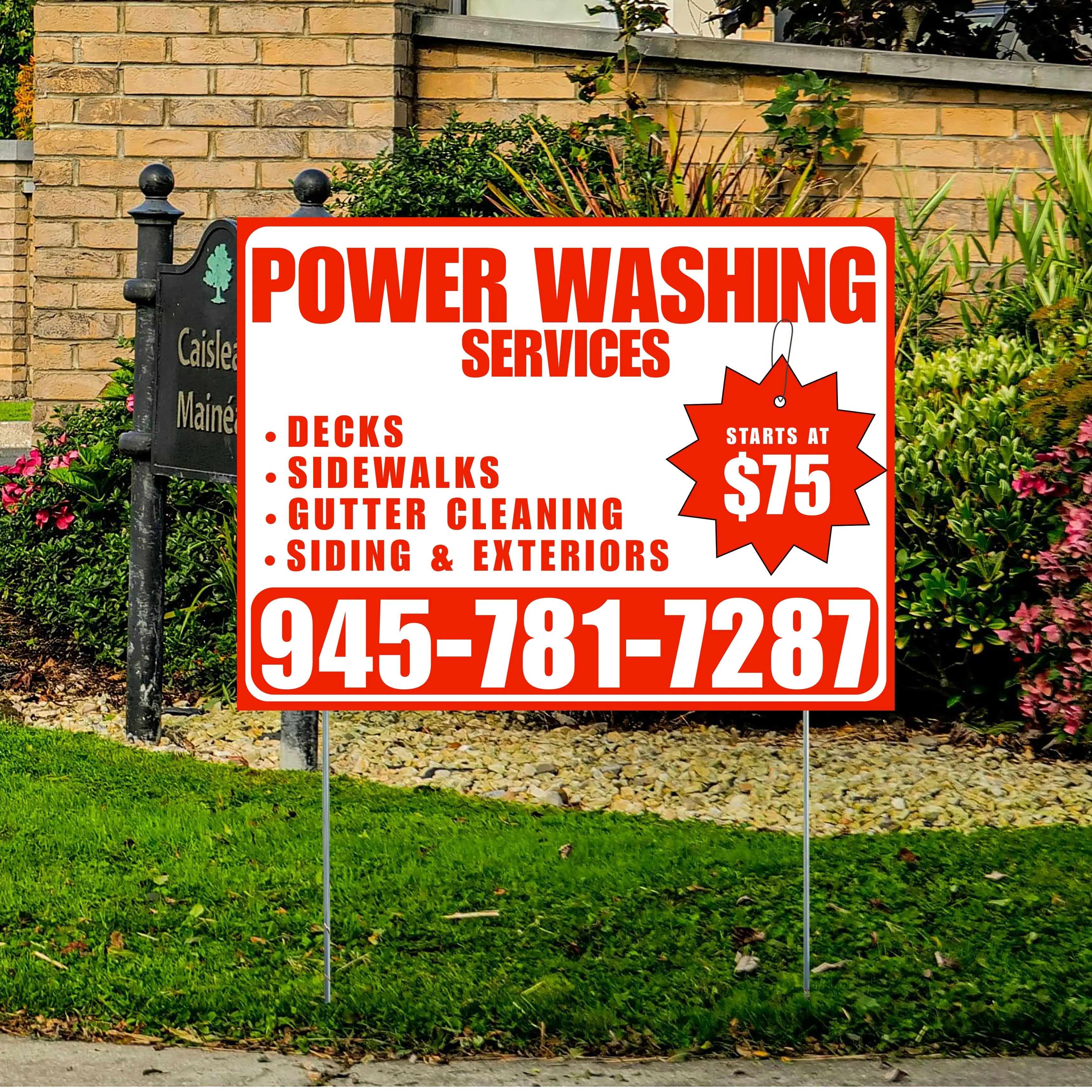 Power Washing - Decks, Sidewalks, Siding, Gutter Cleaning and Exteriors with Price Tag - Plain Chili Red White Design YardSigns.com