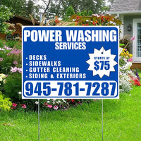 Power Washing - Decks, Sidewalks, Siding, Gutter Cleaning and Exteriors with Price Tag - Plain Blue White Design YardSigns.com