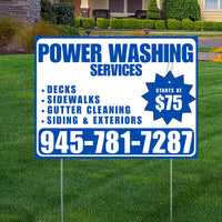 Power Washing - Decks, Sidewalks, Siding, Gutter Cleaning and Exteriors with Price Tag - Plain White Blue Design YardSigns.com