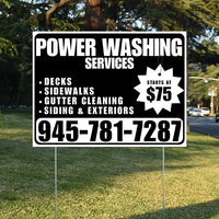 Power Washing - Decks, Sidewalks, Siding, Gutter Cleaning and Exteriors with Price Tag - Plain White Black Design YardSigns.com