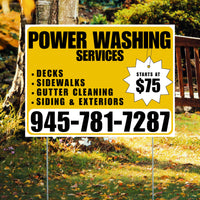 Power Washing - Decks, Sidewalks, Siding, Gutter Cleaning and Exteriors with Price Tag - Plain White Mustard Gold Design YardSigns.com