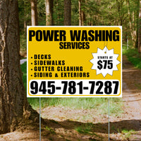 Power Washing - Decks, Sidewalks, Siding, Gutter Cleaning and Exteriors with Price Tag - Plain White Mustard Gold Design YardSigns.com