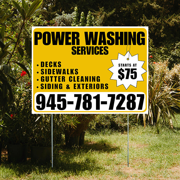 Power Washing - Decks, Sidewalks, Siding, Gutter Cleaning and Exteriors with Price Tag - Plain White Mustard Gold Design - YardSigns.com