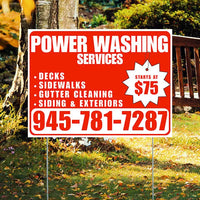 Power Washing - Decks, Sidewalks, Siding, Gutter Cleaning and Exteriors with Price Tag - Plain White Red Chili Design YardSigns.com