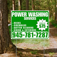 Power Washing - Decks, Sidewalks, Siding, Gutter Cleaning and Exteriors with Price Tag - Plain Green White Design YardSigns.com