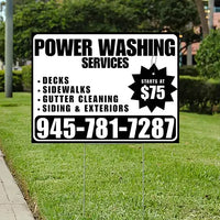 Power Washing - Decks, Sidewalks, Siding, Gutter Cleaning and Exteriors with Price Tag - Plain Black White Design YardSigns.com