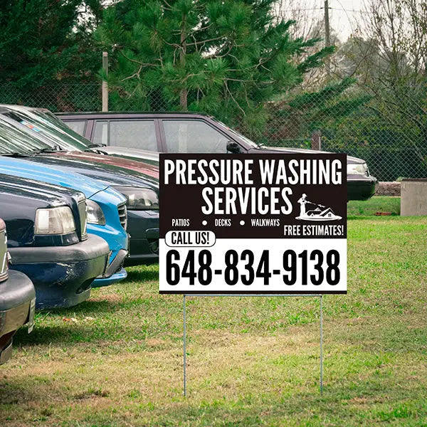 Pressure Washing - Plain Black White Design with Logo YardSigns.com