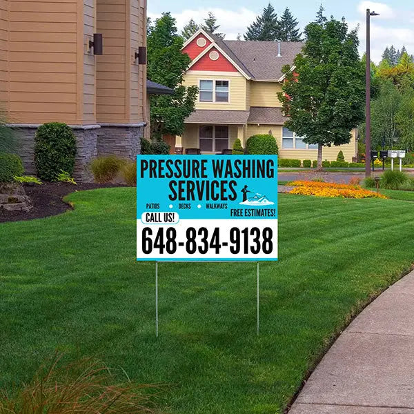 Pressure Washing - Plain Aqua Blue White Design with Logo YardSigns.com