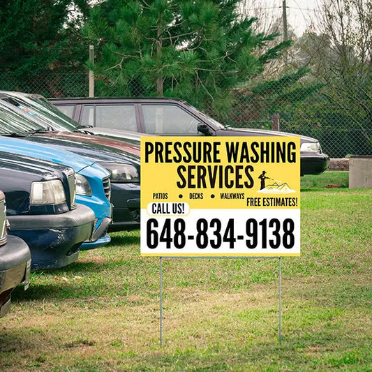 Pressure Washing - Plain Mustard Yellow White Design with Logo YardSigns.com