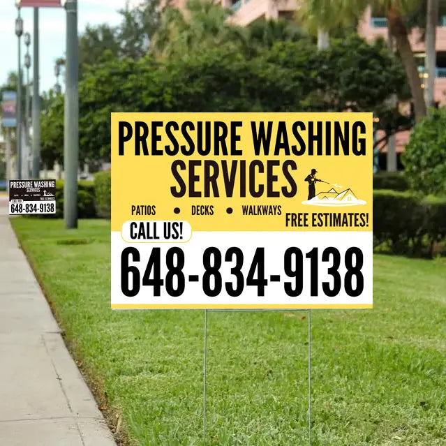 Pressure Washing - Plain Mustard Yellow White Design with Logo YardSigns.com