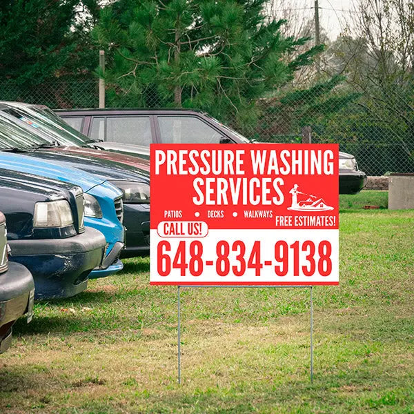 Pressure Washing - Plain Red White Design with Logo YardSigns.com
