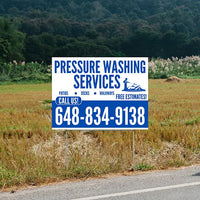 Pressure Washing - Plain White Blue Design with Logo YardSigns.com