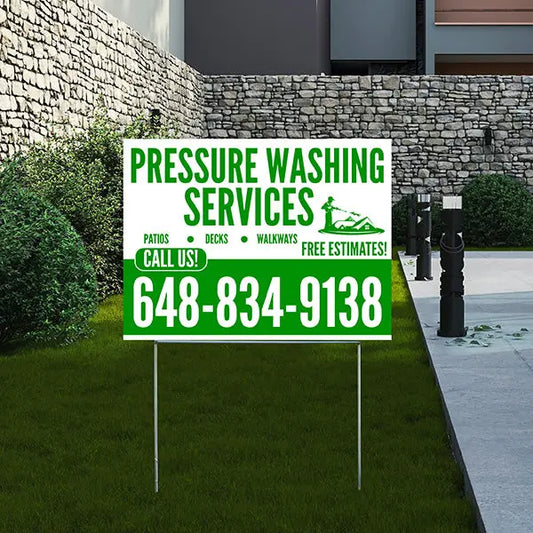 Pressure Washing - Plain White Green Design with Logo YardSigns.com
