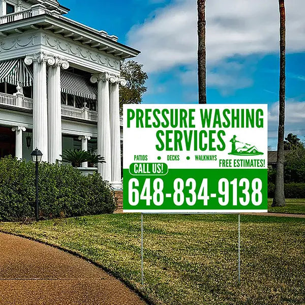Pressure Washing - Plain White Green Design with Logo YardSigns.com