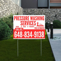 Pressure Washing - Plain White Red Design with Logo YardSigns.com