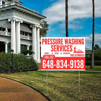 Pressure Washing - Plain White Red Design with Logo YardSigns.com