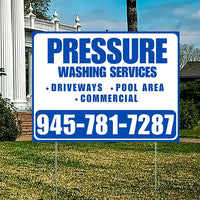 Pressure Washing - Driveways, Pool Area, Commercial - Plain Blue White Design YardSigns.com