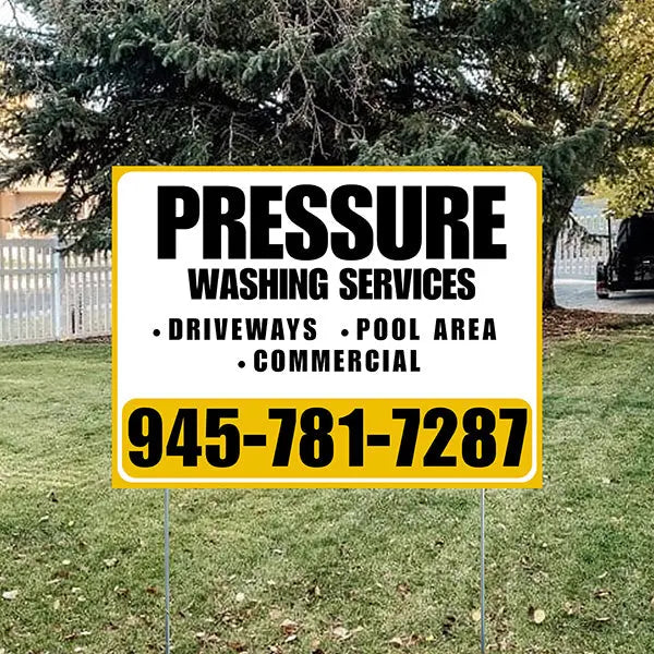 Pressure Washing - Driveways, Pool Area, Commercial - Plain Mustard Gold White Design YardSigns.com