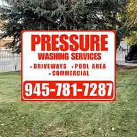 Pressure Washing - Driveways, Pool Area, Commercial - Plain Chili Red White Design YardSigns.com