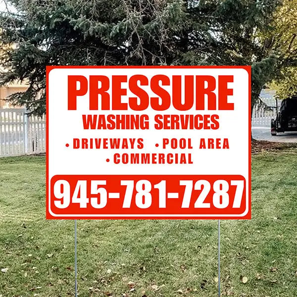 Pressure Washing - Driveways, Pool Area, Commercial - Plain Chili Red White Design YardSigns.com