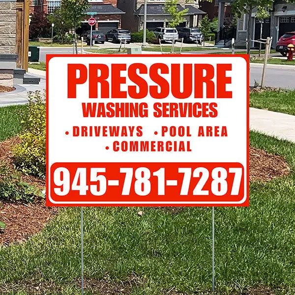 Pressure Washing - Driveways, Pool Area, Commercial - Plain Chili Red White Design YardSigns.com