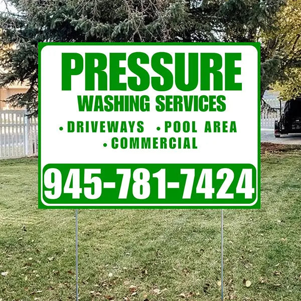 Pressure Washing - Driveways, Pool Area, Commercial - Plain Green White Design YardSigns.com