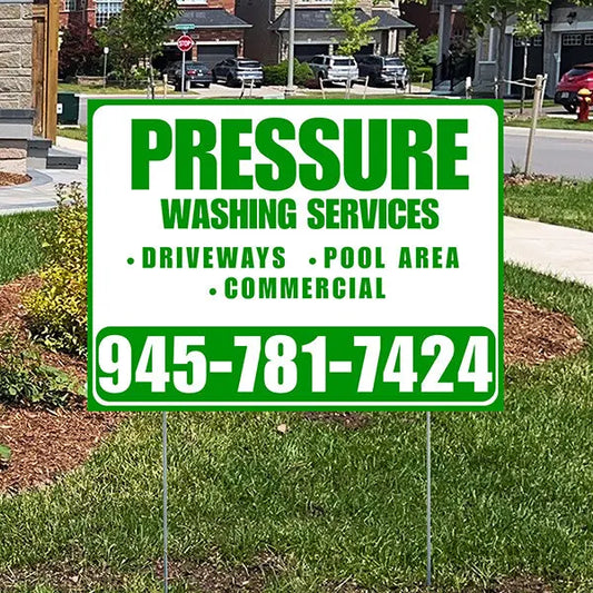 Pressure Washing - Driveways, Pool Area, Commercial - Plain Green White Design YardSigns.com