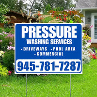Pressure Washing - Driveways, Pool Area, Commercial - Plain White Blue Design YardSigns.com