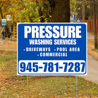 Pressure Washing - Driveways, Pool Area, Commercial - Plain White Blue Design YardSigns.com