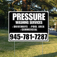 Pressure Washing - Driveways, Pool Area, Commercial - Plain White Black Design YardSigns.com