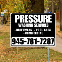 Pressure Washing - Driveways, Pool Area, Commercial - Plain White Black Design YardSigns.com