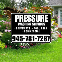 Pressure Washing - Driveways, Pool Area, Commercial - Plain White Black Design YardSigns.com