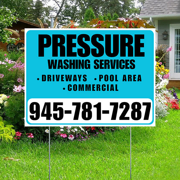 Pressure Washing - Driveways, Pool Area, Commercial - Plain White Aqua Blue Design - YardSigns.com
