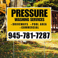 Pressure Washing - Driveways, Pool Area, Commercial - Plain White Mustard Gold Design YardSigns.com