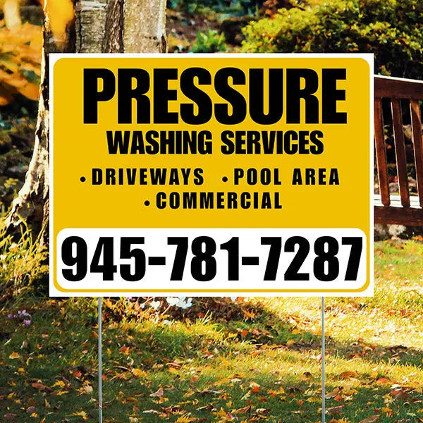 Pressure Washing - Driveways, Pool Area, Commercial - Plain White Mustard Gold Design YardSigns.com