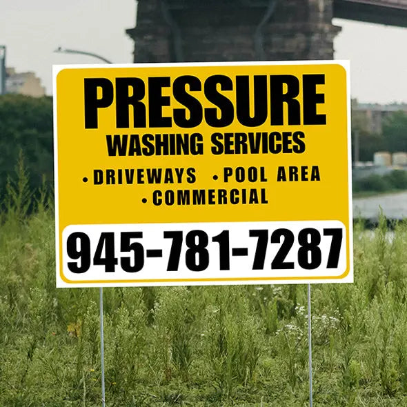 Pressure Washing - Driveways, Pool Area, Commercial - Plain White Mustard Gold Design YardSigns.com