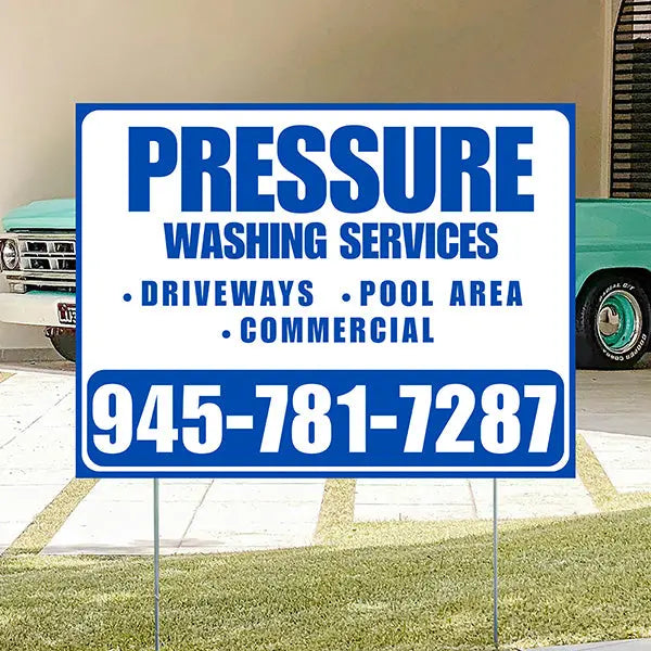 Pressure Washing - Driveways, Pool Area, Commercial - Plain Blue White Design YardSigns.com