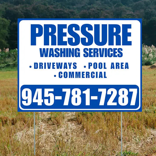 Pressure Washing - Driveways, Pool Area, Commercial - Plain Blue White Design YardSigns.com