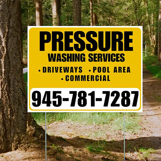 Pressure Washing - Driveways, Pool Area, Commercial - Plain White Mustard Gold Design YardSigns.com