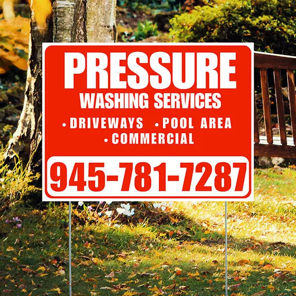 Pressure Washing - Driveways, Pool Area, Commercial - Plain White Chili Red Design YardSigns.com