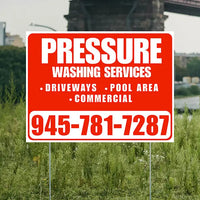 Pressure Washing - Driveways, Pool Area, Commercial - Plain White Chili Red Design YardSigns.com