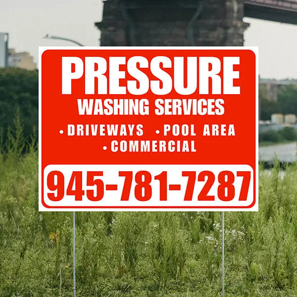 Pressure Washing - Driveways, Pool Area, Commercial - Plain White Chili Red Design YardSigns.com