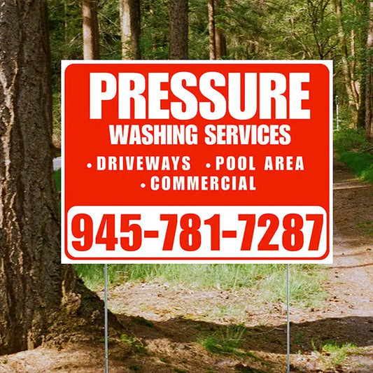 Pressure Washing - Driveways, Pool Area, Commercial - Plain White Chili Red Design YardSigns.com