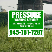 Pressure Washing - Driveways, Pool Area, Commercial - Plain White Green Design YardSigns.com
