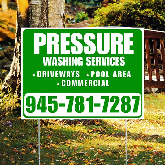 Pressure Washing - Driveways, Pool Area, Commercial - Plain White Green Design YardSigns.com