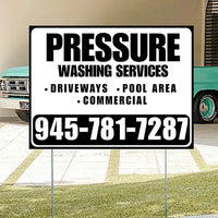 Pressure Washing - Driveways, Pool Area, Commercial - Plain Black White Design YardSigns.com