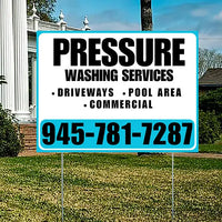Pressure Washing - Driveways, Pool Area, Commercial - Plain Aqua Blue White Design YardSigns.com