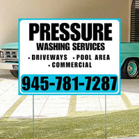 Pressure Washing - Driveways, Pool Area, Commercial - Plain Aqua Blue White Design YardSigns.com