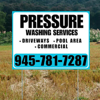 Pressure Washing - Driveways, Pool Area, Commercial - Plain Aqua Blue White Design YardSigns.com